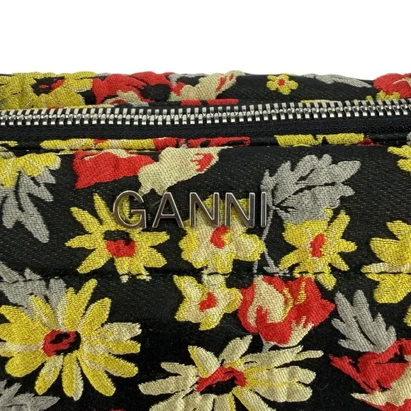 GANNI Pillow Floral Jacquard Baguette Shoulder Bag Meadow Black